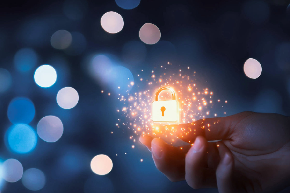 A glowing padlock floating above an open hand, symbolizing privacy, security, and unlocking the truth representing My Forever DNA’s confidential and accurate at-home DNA testing.