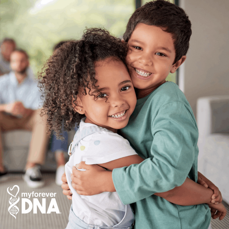 Two joyful siblings embracing, exemplifying the loving bond explored through Sibling DNA Genetic Testing at My Forever DNA in Omaha, NE.