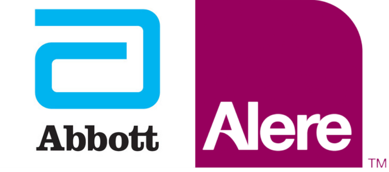 Logos of Abbott and Alere, trusted partners of My Forever DNA for reliable drug and toxicology testing services.