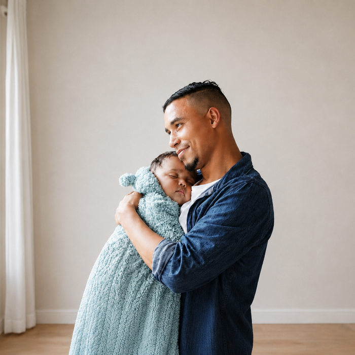 Father and baby for at-home paternity DNA testing without the mother’s sample.