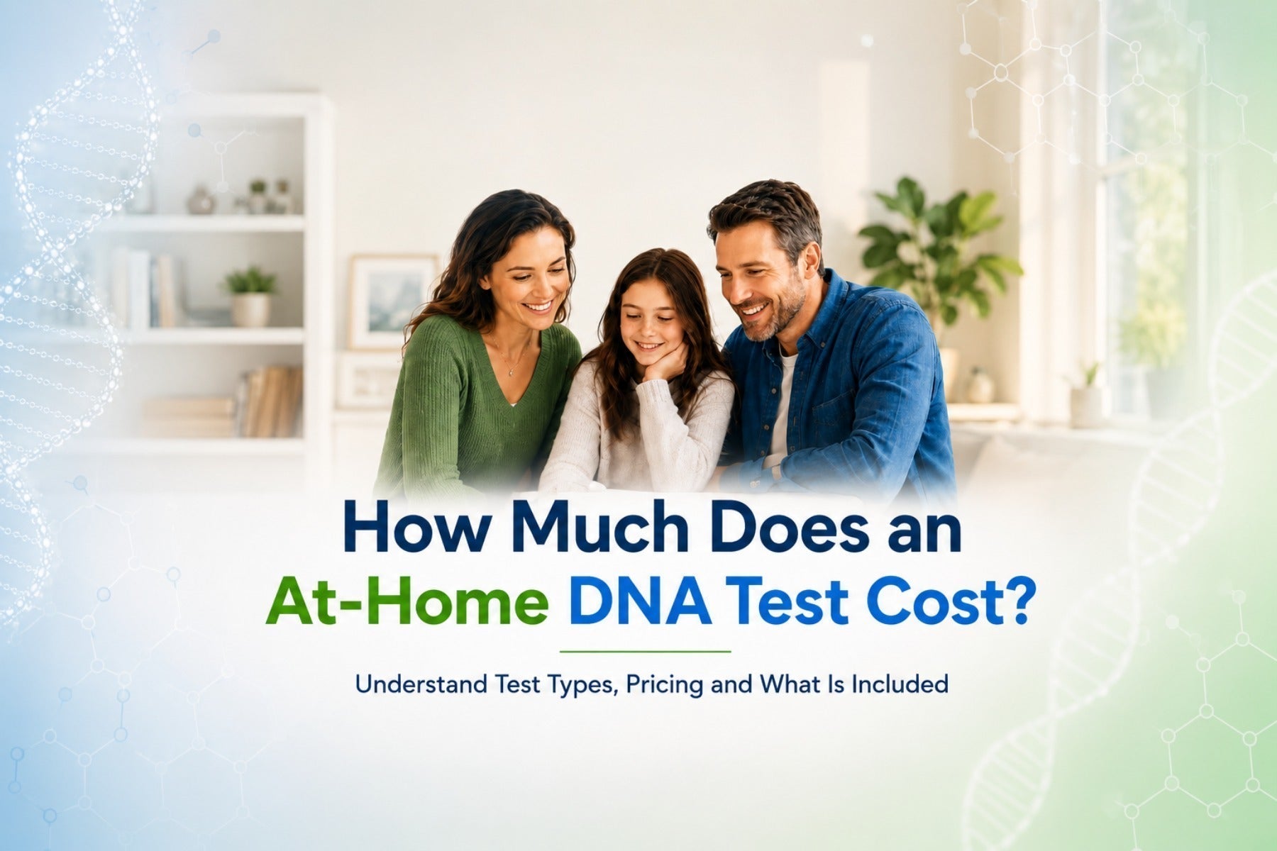 Family reviewing at home DNA test costs and options from My Forever DNA
