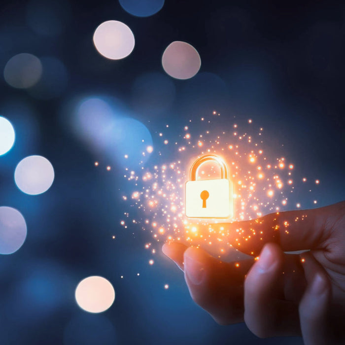 A glowing padlock floating above an open hand, symbolizing privacy, security, and unlocking the truth representing My Forever DNA’s confidential and accurate at-home DNA testing.