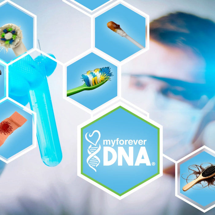 Icons of toothbrush, razor, nails, hair, bandage, and swab as alternative DNA samples.