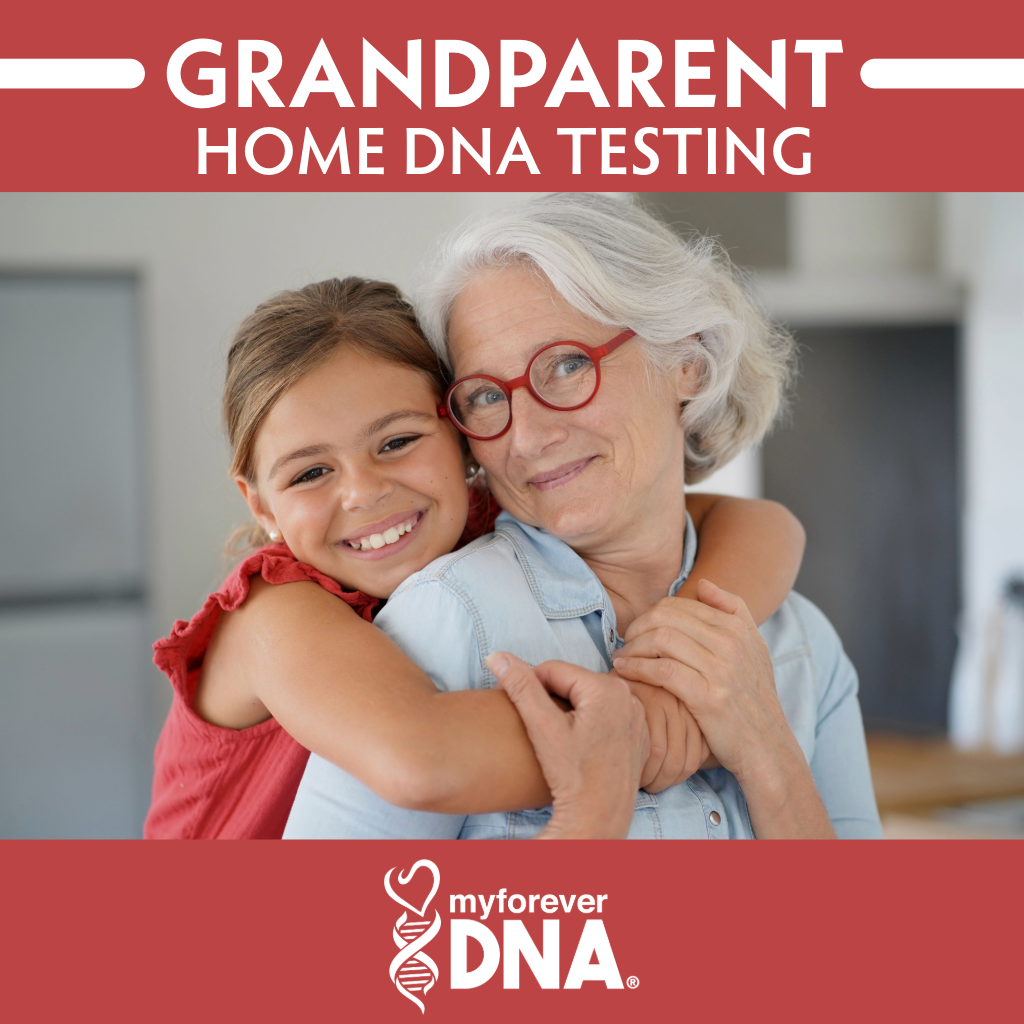 Grandmother warmly embracing her granddaughter, highlighting My Forever DNA's at-home DNA testing services for families.