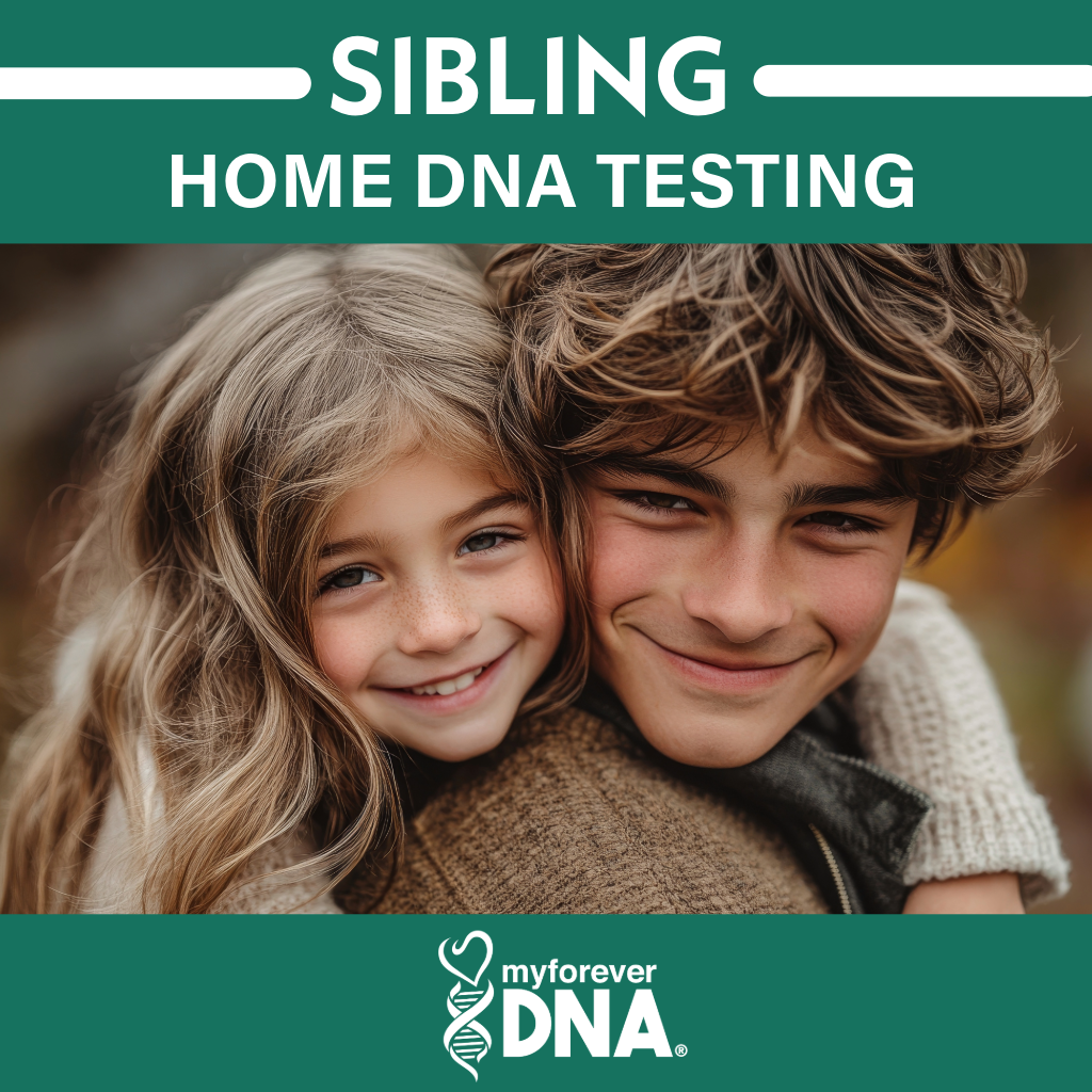 Smiling siblings embracing, highlighting My Forever DNA's At-Home Sibling DNA Testing service.