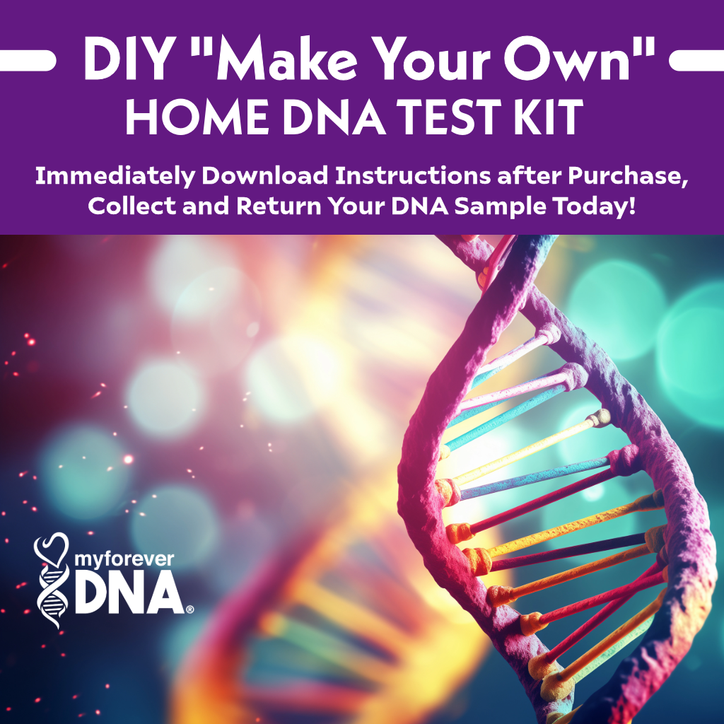 Colorful DNA helix with sparkling background for the DIY 'Make Your Own' Home DNA Test Kit, available for immediate download at My Forever DNA.