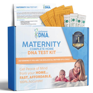 My Forever DNA At Home Maternity DNA Test Kit with cheek swabs, DNA sample envelopes, and collection materials for mother and child DNA testing