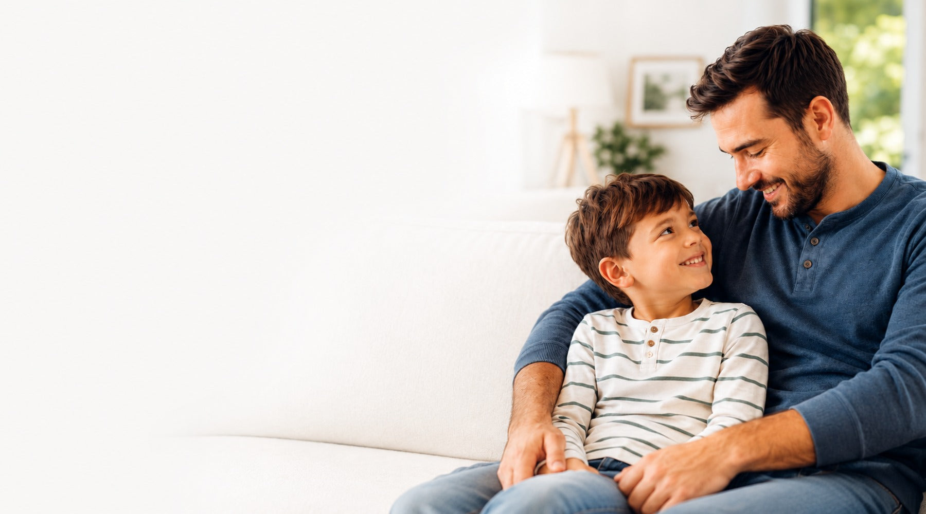 Father and son at home representing private, accurate at-home paternity DNA testing from My Forever DNA.
