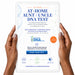 A person's hands holding a white tablet displaying a digital advertisement for a DIY at-home aunt/uncle DNA test. The ad features blue and orange text, DNA graphics, and the My Forever DNA brand logo.