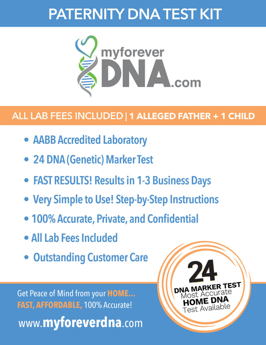 Home Paternity DNA Test Kit , 24 DNA (Genetic) Markers, 100% Accurate & Private, All Lab Fees & FedEx Shipping Included