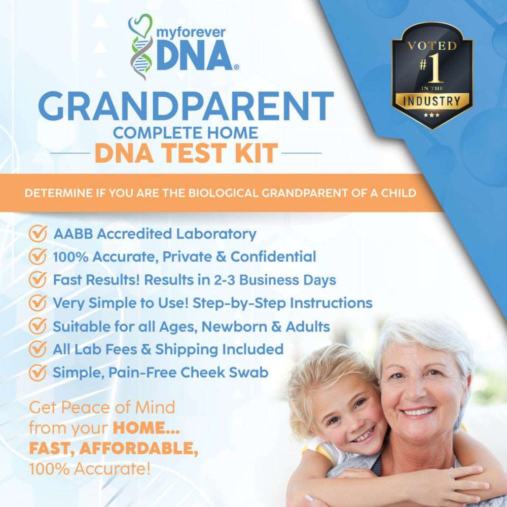 My Forever DNA Grandparent DNA Test Kit: AABB accredited, 100% accurate, fast results in 2-3 days. Multiple locations/long-distance option with 1 order, 2 kits shipped separately.