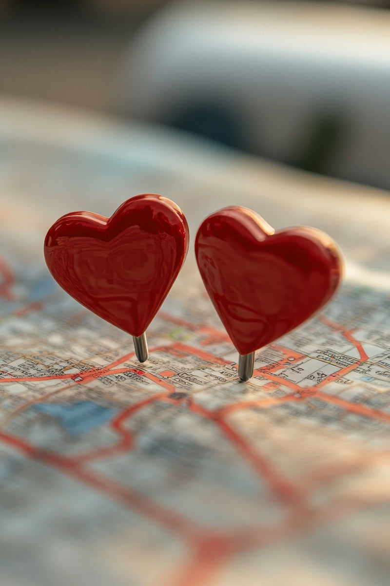 Heart pins on a map showing DNA testing for families in separate homes or locations | My Forever DNA
