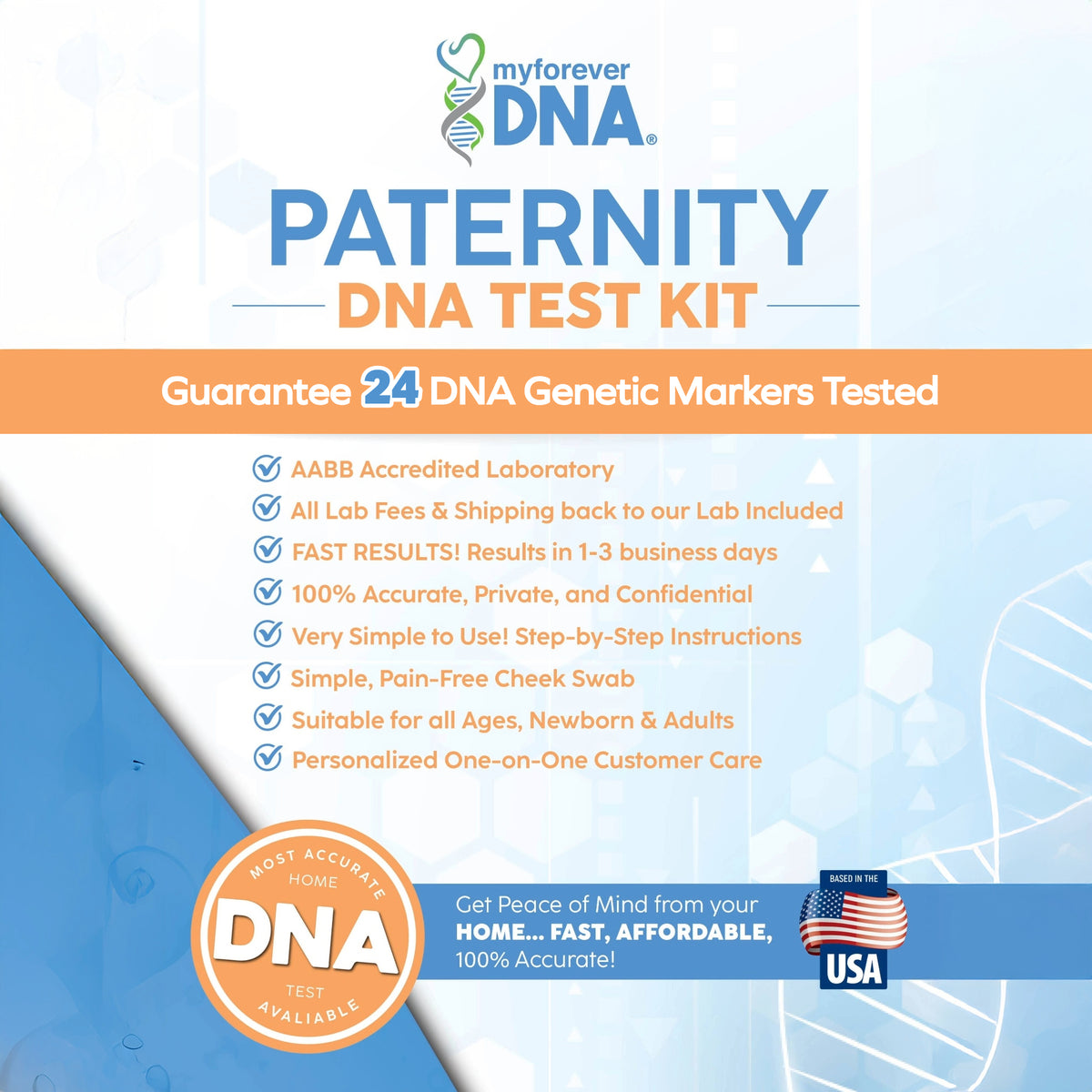 Paternity DNA Test Kit with 24 DNA Genetic Markers Guaranteed by My Forever DNA - Accurate, Private, Fast Results