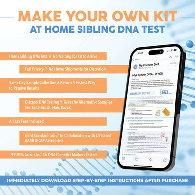 DIY Make-Your-Own At-Home Sibling DNA Test Kit by My Forever DNA: Downloadable, accurate, private, fast results, discreet options, lab fees included, 46 markers tested.