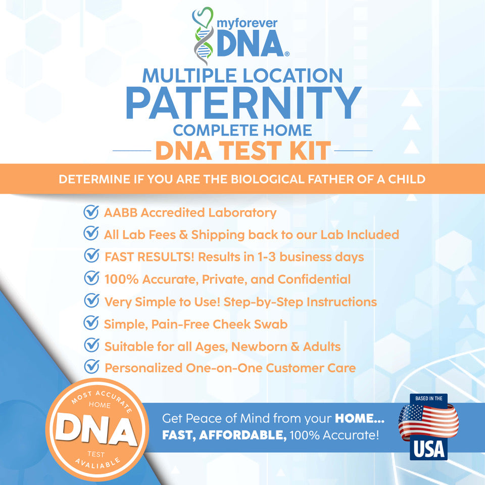  Discover the features of My Forever DNA’s Multi-Location Paternity Test Kit: AABB accredited, fast results, and easy-to-use for all ages.