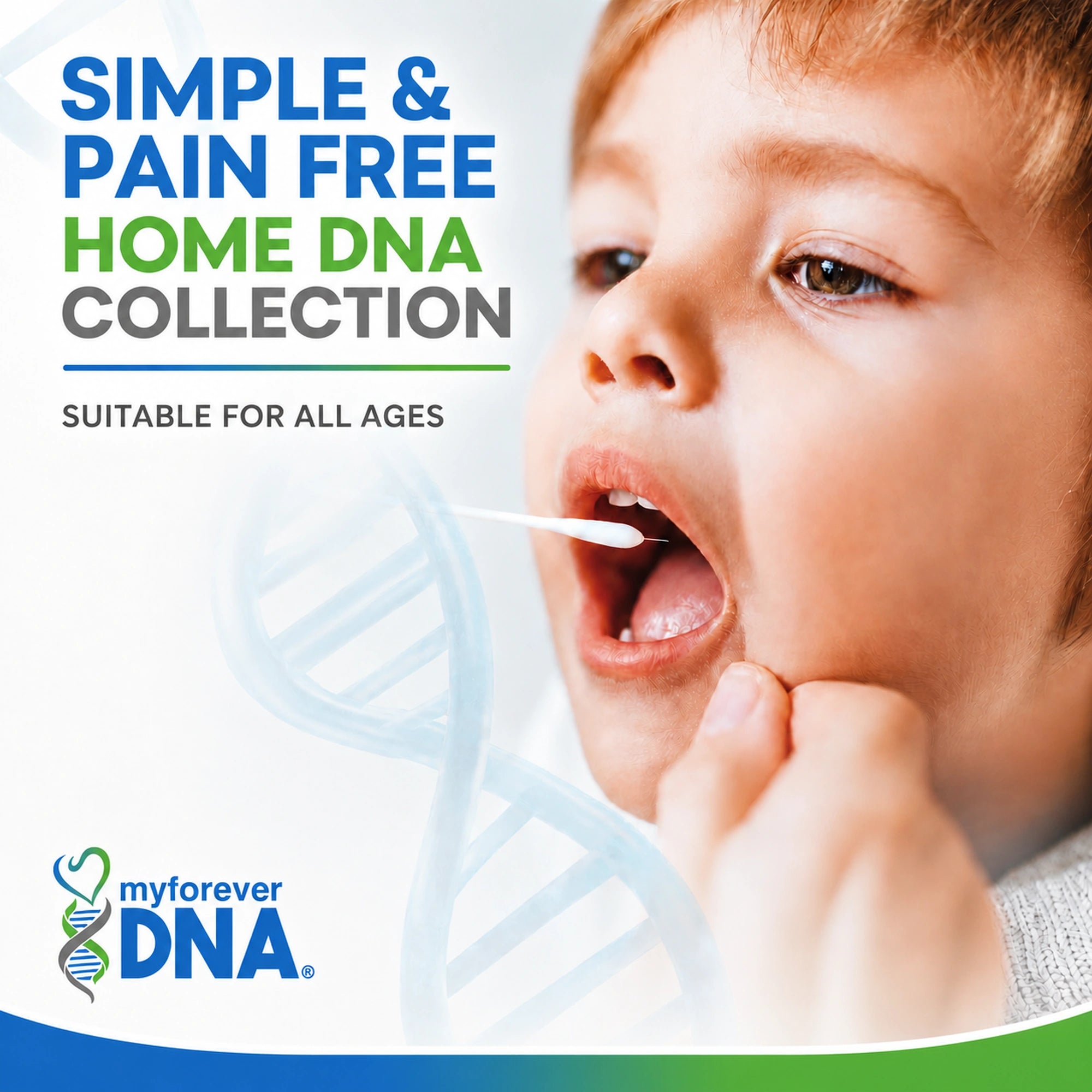 My Forever DNA at-home paternity DNA test kit showing simple cheek swab collection for private home DNA testing.