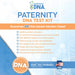 My Forever DNA at-home paternity DNA test kit image highlighting 24 DNA genetic markers, cheek swab collection, lab fees, shipping, and private home testing