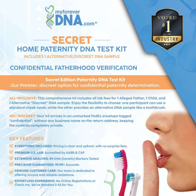 My Forever DNA Secret Home Paternity Test Kit: confidential fatherhood verification, discreet shipping, premium lab accuracy, no hidden fees, and flexible sample options.
