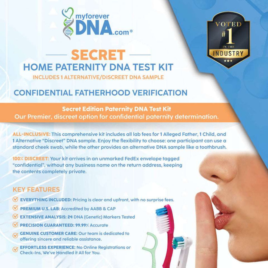 My Forever DNA Secret Home Paternity Test Kit: confidential fatherhood verification, discreet shipping, premium lab accuracy, no hidden fees, and flexible sample options.