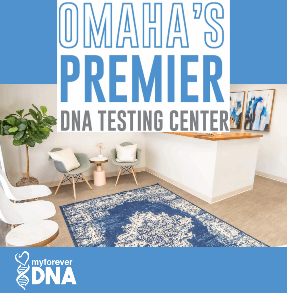 Modern interior of Omaha’s Premier DNA Testing Center, My Forever DNA, featuring a welcoming reception area for Twin Zygosity Genetic Testing.