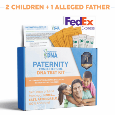 My Forever DNA Paternity Test Kit for 2 children and 1 alleged father: accurate, affordable, discreet testing with FedEx shipping and easy at-home use.