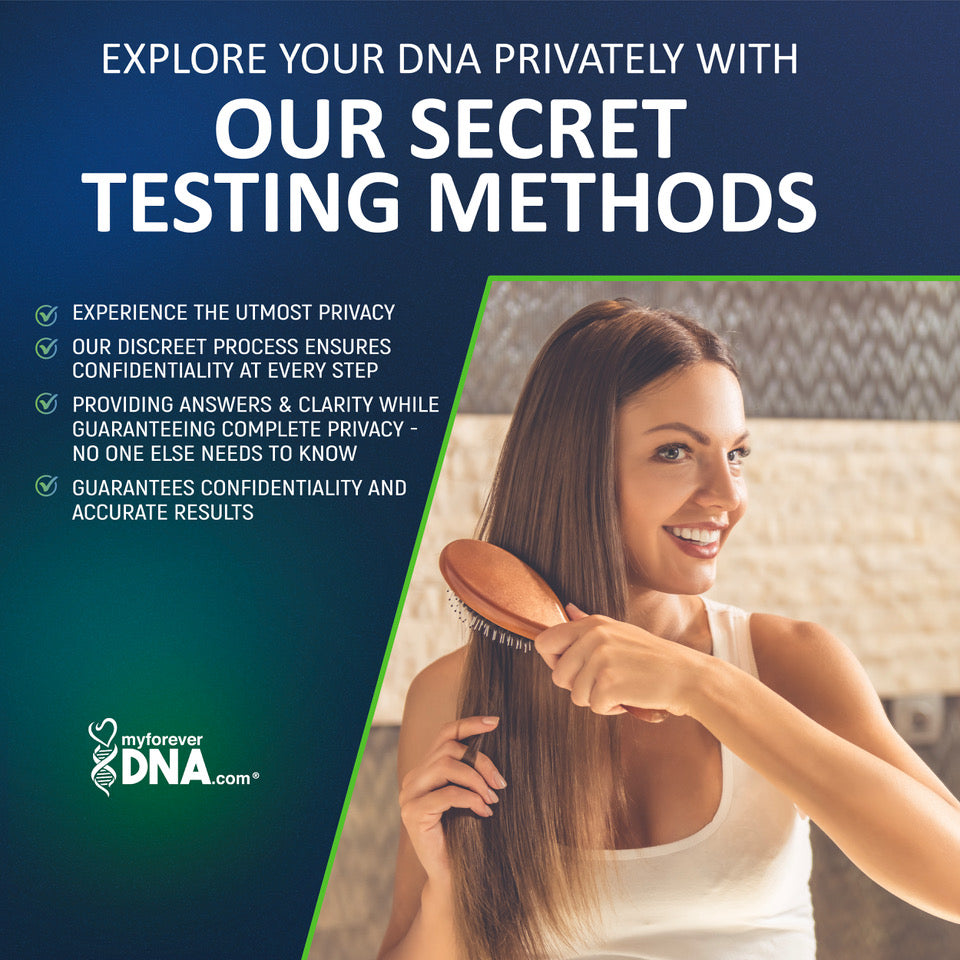 Woman using hairbrush for private DNA test, showcasing My Forever DNA’s discreet and confidential testing process.