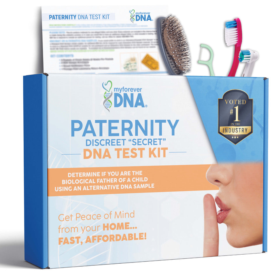 Discreet at-home paternity DNA test kit using toothbrush, hairbrush, or other secret DNA samples.