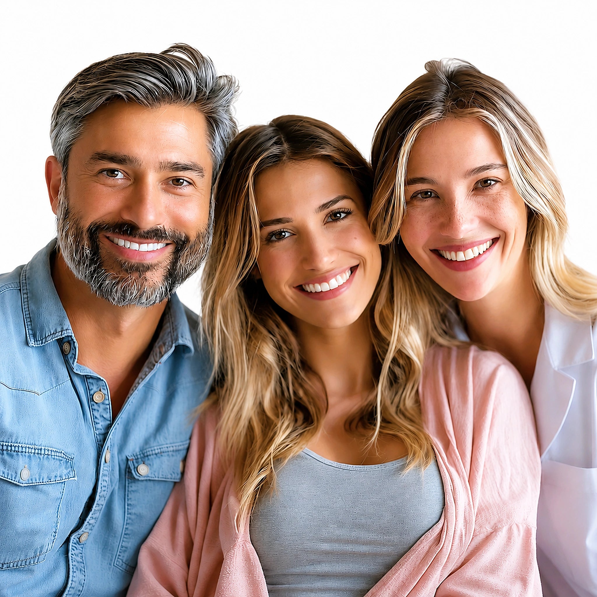 Three smiling adults representing accurate sibling DNA testing in Omaha Nebraska with My Forever DNA trusted genetic testing services.