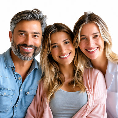 Three smiling adults representing accurate sibling DNA testing in Omaha Nebraska with My Forever DNA trusted genetic testing services.