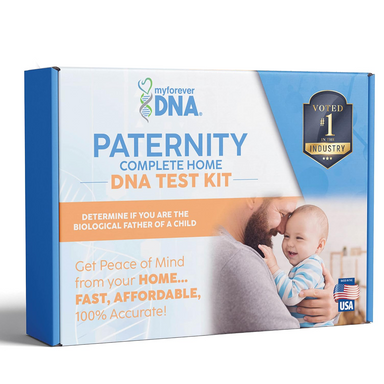 At home paternity DNA test kit by My Forever DNA showing complete home testing solution to determine biological father with accurate and confidential results