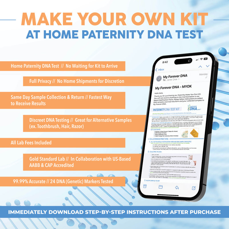 My Forever DNA’s DIY Paternity Test lets you collect discreet DNA samples at home and download instructions instantly - no kit needed.