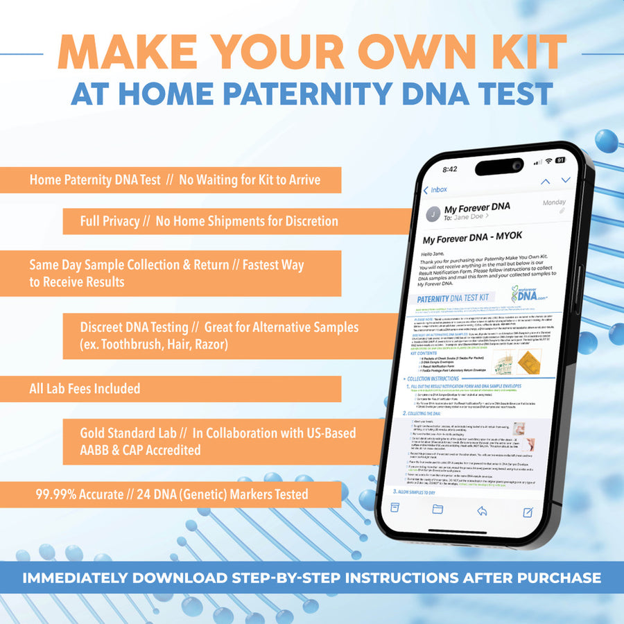 My Forever DNA’s DIY Paternity Test lets you collect discreet DNA samples at home and download instructions instantly - no kit needed.