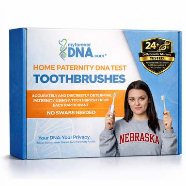 Discreet home paternity DNA test kit by My Forever DNA using toothbrush samples. No swabs needed with high accuracy results from a US based AABB accredited lab.