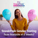 Woman holding blue and pink balloons labeled boy and girl, promoting SneakPeek Gender DNA Testing available at 6 weeks. Early gender testing offered at My Forever DNA in Omaha for expecting parents who want fast, accurate results.